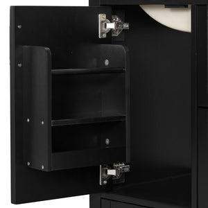 English Elm Modern 24 Inch Bathroom Vanity Solid Wood Cabinet with Ceramic Sink and Soft Close Storage Black N729P292859B