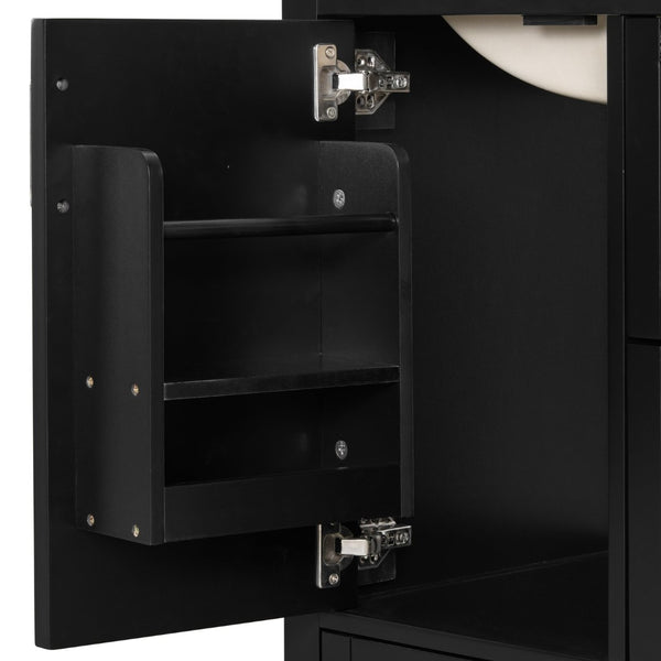 English Elm Modern 24 Inch Bathroom Vanity Solid Wood Cabinet with Ceramic Sink and Soft Close Storage Black N729P292859B