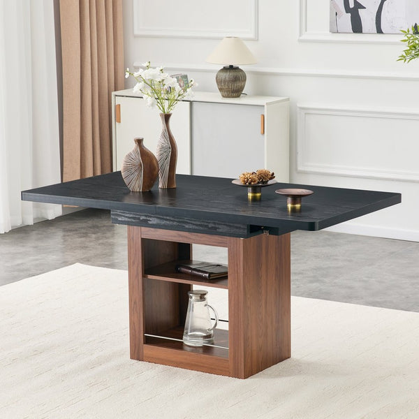 English Elm An Extendable Mdf Dining Table with Open Shelf Storage Seats up to Eight Black,Walnut W1151S04668