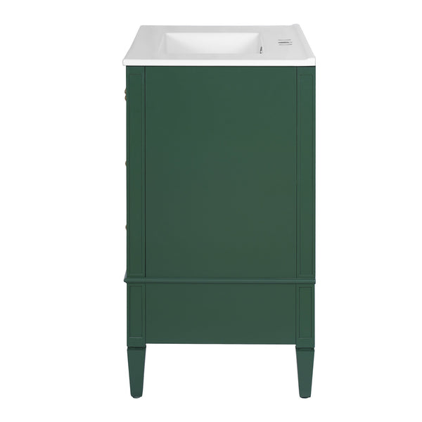 English Elm 30 30 Inch Bathroom Vanity with Ceramic Sink, Modern Compact 3-Drawer Storage Cabinet for Small Baths Green N710P247499F