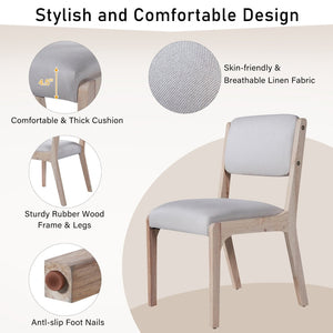 English Elm Wood Dining Chairs Set Of 2 - Modern Farmhouse Accent Chairs With Padded Seats In Beige Linen N842P300888A-GIGA