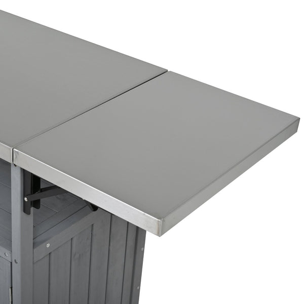 English Elm Foldable Outdoor Kitchen Cart with Stainless Worktop Fir Wood Frame and Lockable Wheels Grey N719P380279E