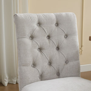 English Elm Upholstered Chenille Tufted Dining Chairs Set of 2 with Curved Wood Legs Club Style Beige W1143P457780