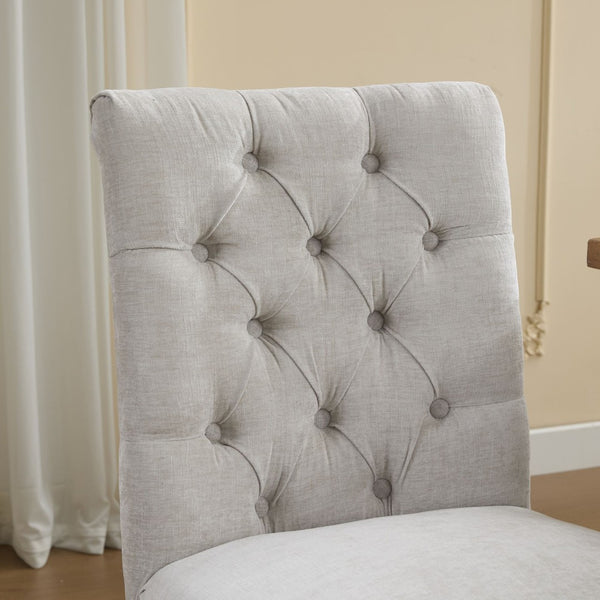 English Elm Upholstered Chenille Tufted Dining Chairs Set of 2 with Curved Wood Legs Club Style Beige W1143P457780