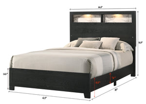 English Elm 1pc Queen Size Panel Bed Headboard with LED Lighting, Sleek Sloping Design and Built-In Shelves for Storage and Ambiance Black,White 66.65 L x 31.77 W x 5.94 H B2741P330088