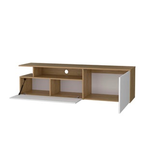 English Elm Natural Oak Modern TV Stand with Drop-Down Door, Open Shelf & 3-Tier Storage — White Oak Charm B062P290251