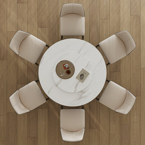 English Elm 59''Modern Sintered Stone Dining Table Set With 6 Chairs & Lazy Susan For Stylish Gatherings W509S00113