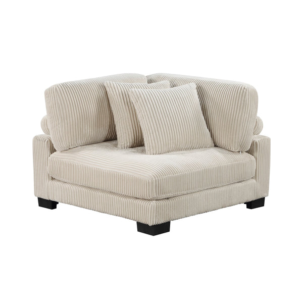English Elm 1Pc Modern Corner Seat From Traverse Collection - Plush Beige Corduroy, Modular Design & Comfort Pillows B011P220979