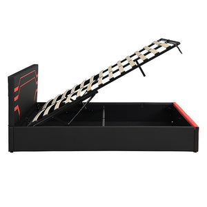 English Elm Modern Cyberpunk Queen Platform Bed Hydraulic Storage Pu Upholstered Gaming Frame Black+Red SF000205AAJ