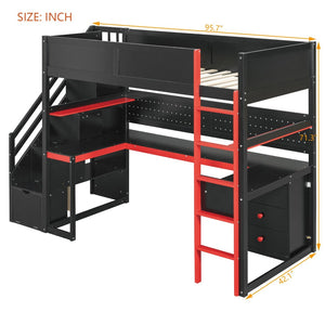 English Elm Full Size Gaming Loft Bed with Led Lighting Desk Shelves and Usb Charging Ports N820S00070J