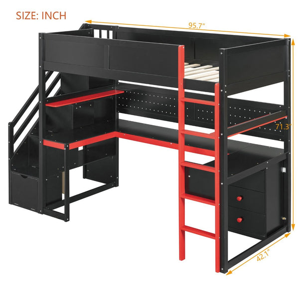 English Elm Full Size Gaming Loft Bed with Led Lighting Desk Shelves and Usb Charging Ports N820S00070J