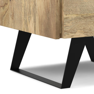English Elm Lowry Natural Side Table - Handcrafted Mango Wood & Metal, 2 Drawers + Open Shelf, Modern Industrial Style B136P203466