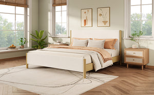 English Elm Christopher Knight Home® - Modern White Boucle Upholstered Bed With Eco-Friendly Rubberwood Legs - King Size, Stylish Comfort N769P266448W