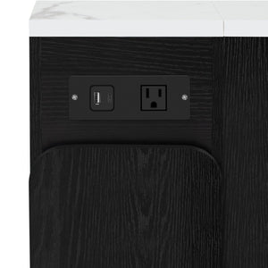 English Elm TREXM Extendable Dining Table with LED Light Strip, Built-In USB/Type-C Outlet, Rolling Space-Saver Cabinet Black,White Marble XW000024AAB