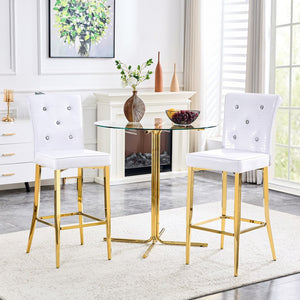 English Elm A Set of 2 Glam Faux Alligator Pvc Barstools with Crystal Buckle Detail White W1512P491589