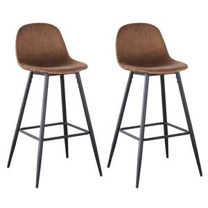 English Elm Bar Velvet Counter Stools Set of 2 30" Ergonomic Back Support Velvet Seats Sturdy Metal Legs & Footrest Stylish Durable Assembly Ready Brown B205P205644