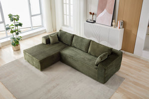 English Elm Compression Sectional Couch – Cozy Green Corduroy L-Shaped Sofa With Chaise For Small Spaces & Lounging W3723S00003