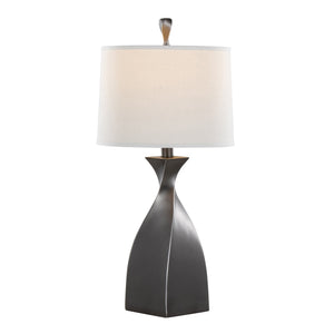 English Elm Curvo 30" Contemporary Polyresin Table Lamp Set of 2 in Rubbed Grey Slate with White Linen Shade, 3-Way B202P224055