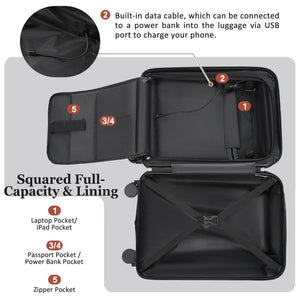 English Elm Luggage 5 Piece Hardside Abs Set with Front Access Carry on and Tsa Spinner Wheels Silver N732P391579D