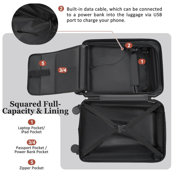 English Elm Luggage 5 Piece Hardside Abs Set with Front Access Carry on and Tsa Spinner Wheels Silver N732P391579D