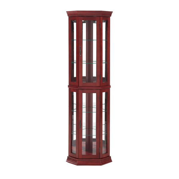 English Elm Lighted Corner Curio Cabinet - Elegant Glass Display With Adjustable Shelves & Ambient Lighting In Cherry W1758P300138