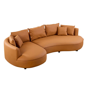 English Elm Modern Curved Sectional Sofa For Living Room - 5-Seat Eco-Leather Couch In Vibrant Orange Design W2582S00077