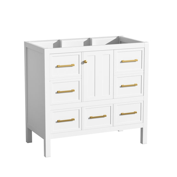 English Elm 36'' Elegant Freestanding Bathroom Vanity Cabinet - Solid Wood, 5 Drawers, Soft-Close Doors, Stylish Storage N710P256102K