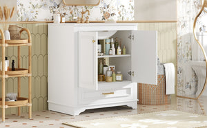 English Elm 30" Elegant Bathroom Vanity with Ceramic Sink, French-Inspired Compact Cabinet with Drawer & Shelf White N710P317676K