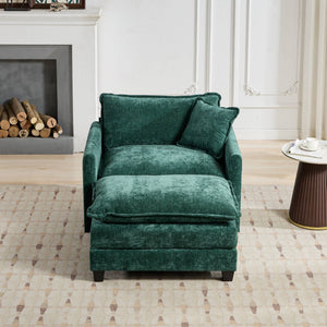 English Elm Cloud Sofa Ottoman modern velvet chenille seat with adjustable backrest, plush double-layer comfort for living spaces Green W1143P310516