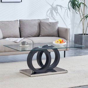 English Elm Modern Glass Top Coffee Table with Sculptural Mdf Base for Contemporary Living Rooms W3875P404317