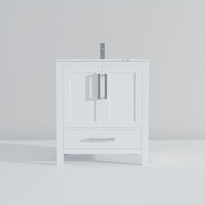 English Elm White 30 in. Bath Vanity with Carrara Marble Top, Soft-Close Drawer, Chrome Faucet, Spacious Storage B2731P258993