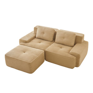 English Elm 82" Modern L-Shaped Modular Sectional Sofa with Plush Corduroy, Deep Ergonomic Seats & Movable Ottoman Camel W714S01465