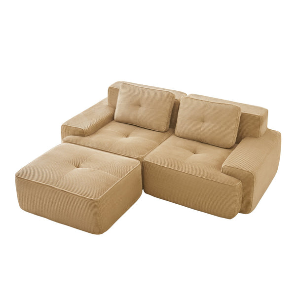 English Elm 82" Modern L-Shaped Modular Sectional Sofa with Plush Corduroy, Deep Ergonomic Seats & Movable Ottoman Camel W714S01465