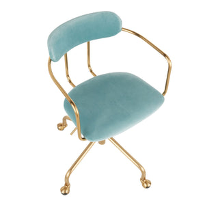 English Elm Demi Velvet Task Chair in Light Blue with Gold Frame — Contemporary Office Swivel, Adjustable Comfort B202P223898