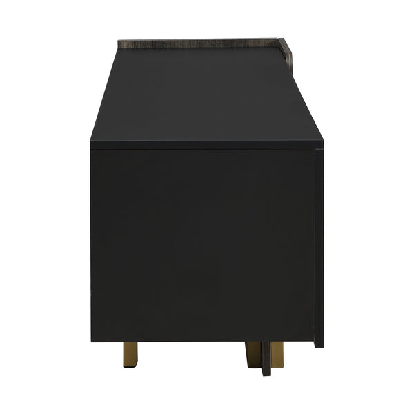 English Elm VIBE Light Luxury TV Cabinet and Coffee Table Set with Gold Accents, MDF & Metal, Spacious Storage Black SJ000149AAB