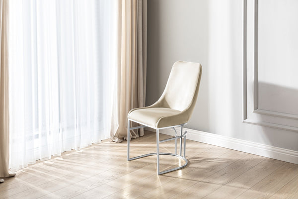 English Elm Emrald Modern Style 2Pc Dining Chair Set - Plush Beige Velvet With Sleek Steel Legs For Comfort B009P298424