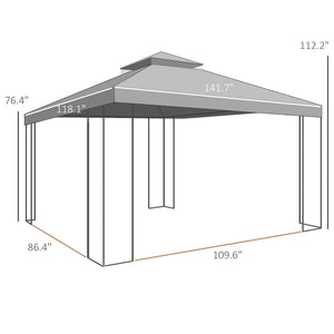 English Elm Outdoor Double Roof Gazebo with Mesh Netting Corner Shelves and Steel Frame T3971P426876
