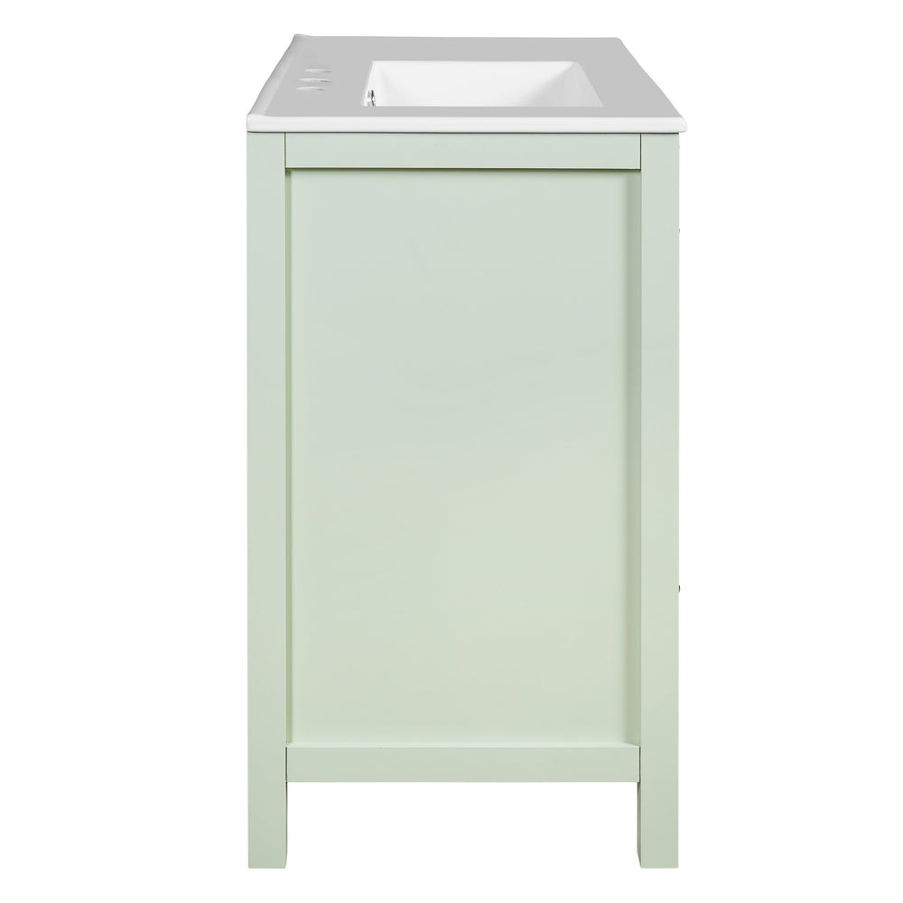 English Elm 36" Green Bathroom Vanity with Waffle Texture Doors, 4 Drawers, Glass Panels, Soft-Closing, Modern Storage N710P280025C