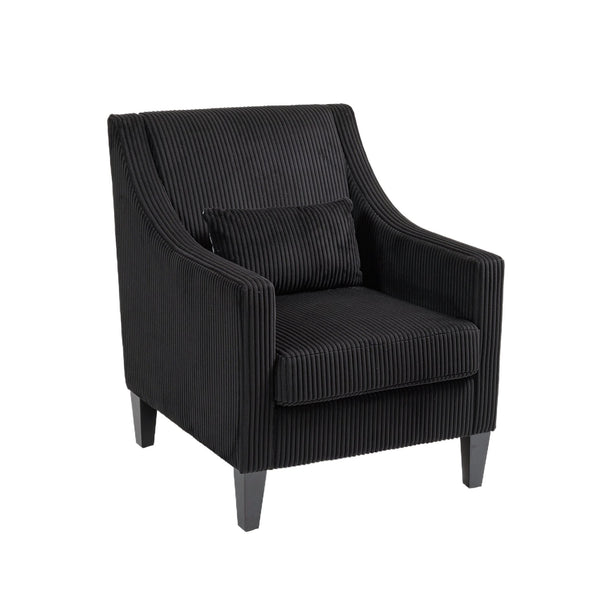 English Elm COOLMORE Modern Accent Chair with Corduroy Upholstery, Solid Wood Frame, Supportive Dual Pillows for Cozy Living Spaces Black W395P195364