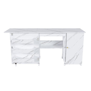 English Elm 57.5" Foldable Craft Station Rolling Sewing Table with Cabinet Bins and Open Shelf W2700P391395