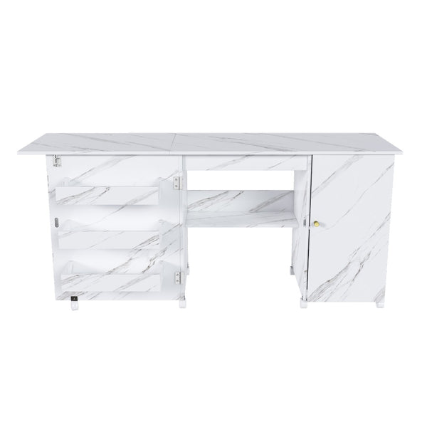 English Elm 57.5" Foldable Craft Station Rolling Sewing Table with Cabinet Bins and Open Shelf W2700P391395