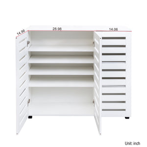 English Elm Shoe Cabinet 4-Tier Adjustable Shelves Louvered Door Shoe Rack Organizer for Entryway Hallway White W331P242459