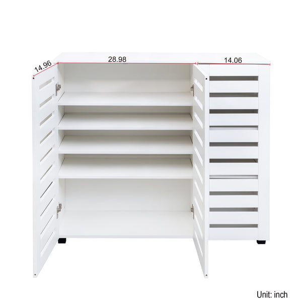 English Elm Shoe Cabinet 4-Tier Adjustable Shelves Louvered Door Shoe Rack Organizer for Entryway Hallway White W331P242459