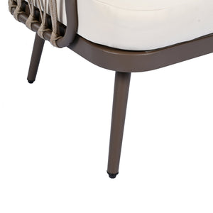 English Elm Christopher Knight Home® - 4-Piece Outdoor Patio Set with Woven Rope U-Back, Steel Frame, Thick Cushions & Acacia Table for Garden Brown+Beige N780P209458R