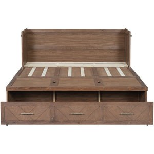 English Elm Queen Cabinet Murphy Bed Pine Wood Frame Geometric Panel Usb Charging Guest Room W504S00306