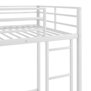 English Elm Twin Over Twin Metal Bunk Bed Low Profile with Full Guardrail Ladder Quiet Steel Frame Sturdy Support White MF285535AAK