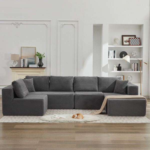 English Elm 106" Plush Corduroy Cloud Sectional Sofa with Right Chaise — Deep Seat, No Assembly, Modern Comfort W1143S00022 W1143S00022