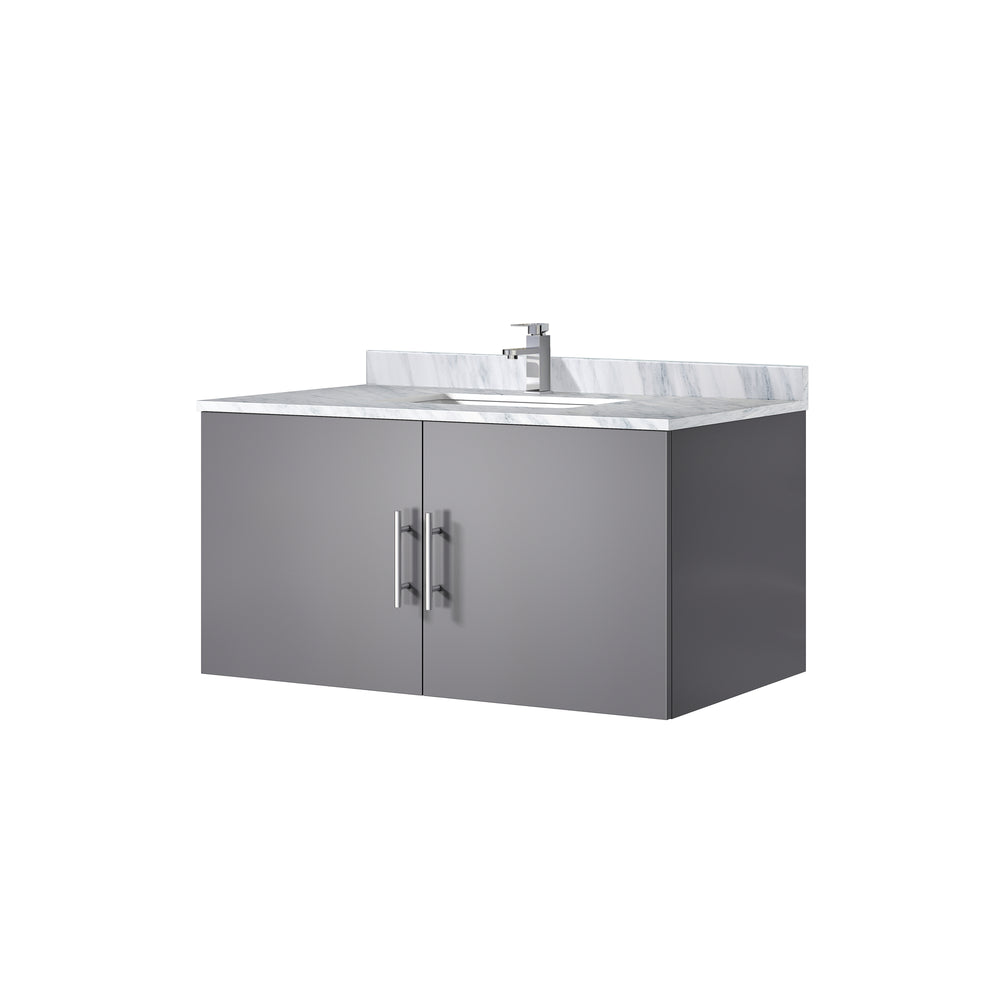 English Elm Dark Grey Bath Vanity 36" W X 22" D With Elegant Carrara Marble Top & Chrome Faucet For Modern Style B2731P258601