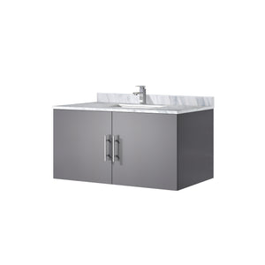English Elm Dark Grey Bath Vanity 36" W X 22" D With Elegant Carrara Marble Top & Chrome Faucet For Modern Style B2731P258601