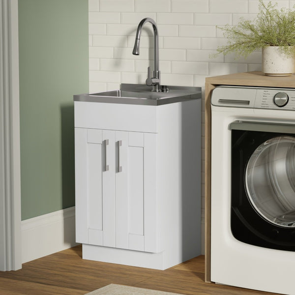 English Elm Darwin Stainless Steel Utility Sink with Shaker Cabinet for Laundry and Garage B136P427212